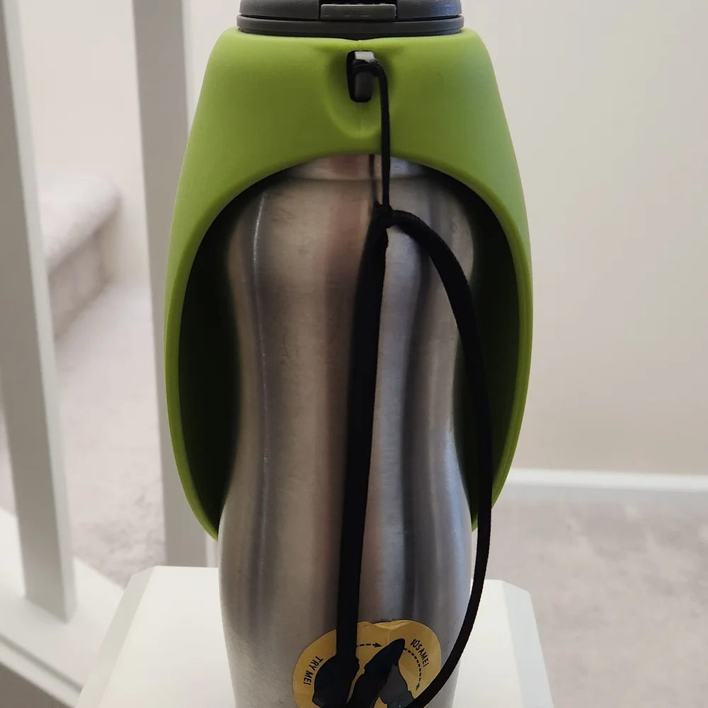 Messy Mutts Stainless Steel Water Bottle with Green Silicone Sleeve
